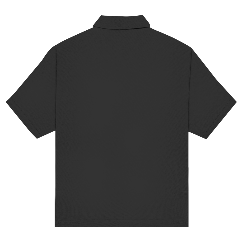 Unisex-Poloshirt, schwarz, Rückansicht, kurzer Ärmel, gerader Saum