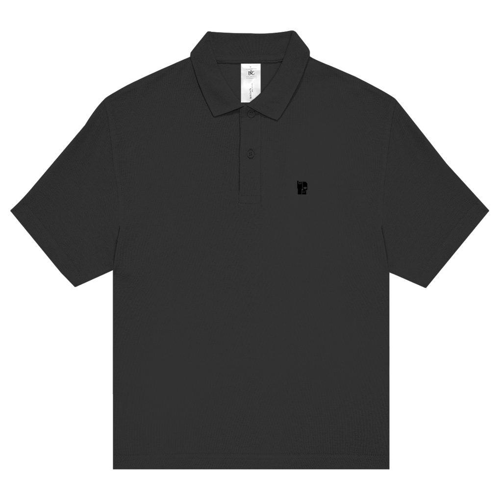 Unisex-Poloshirt, schwarz, kurzer Ärmel, Knopfleiste, kleiner Brustdruck
