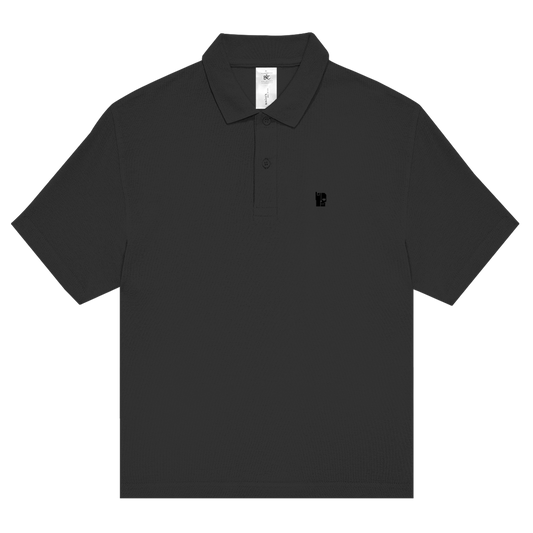 Unisex-Poloshirt, schwarz, kurzer Ärmel, Knopfleiste, kleiner Brustdruck