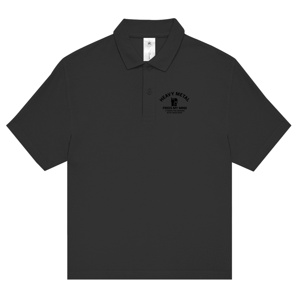 Polo-Shirt BnU Free Mind in Schwarz mit Brustprint, Knopfleiste