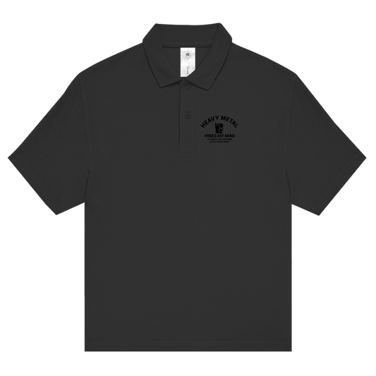 Polo-Shirt BnU Free Mind in Schwarz mit Brustprint, Knopfleiste