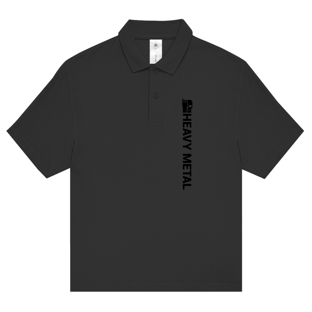 BnU unisex polo shirt in black with “HEAVY METAL” front graphic