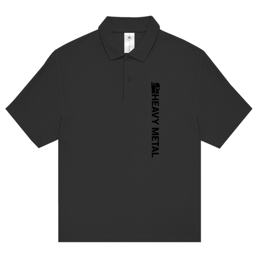 BnU unisex polo shirt in black with “HEAVY METAL” front graphic
