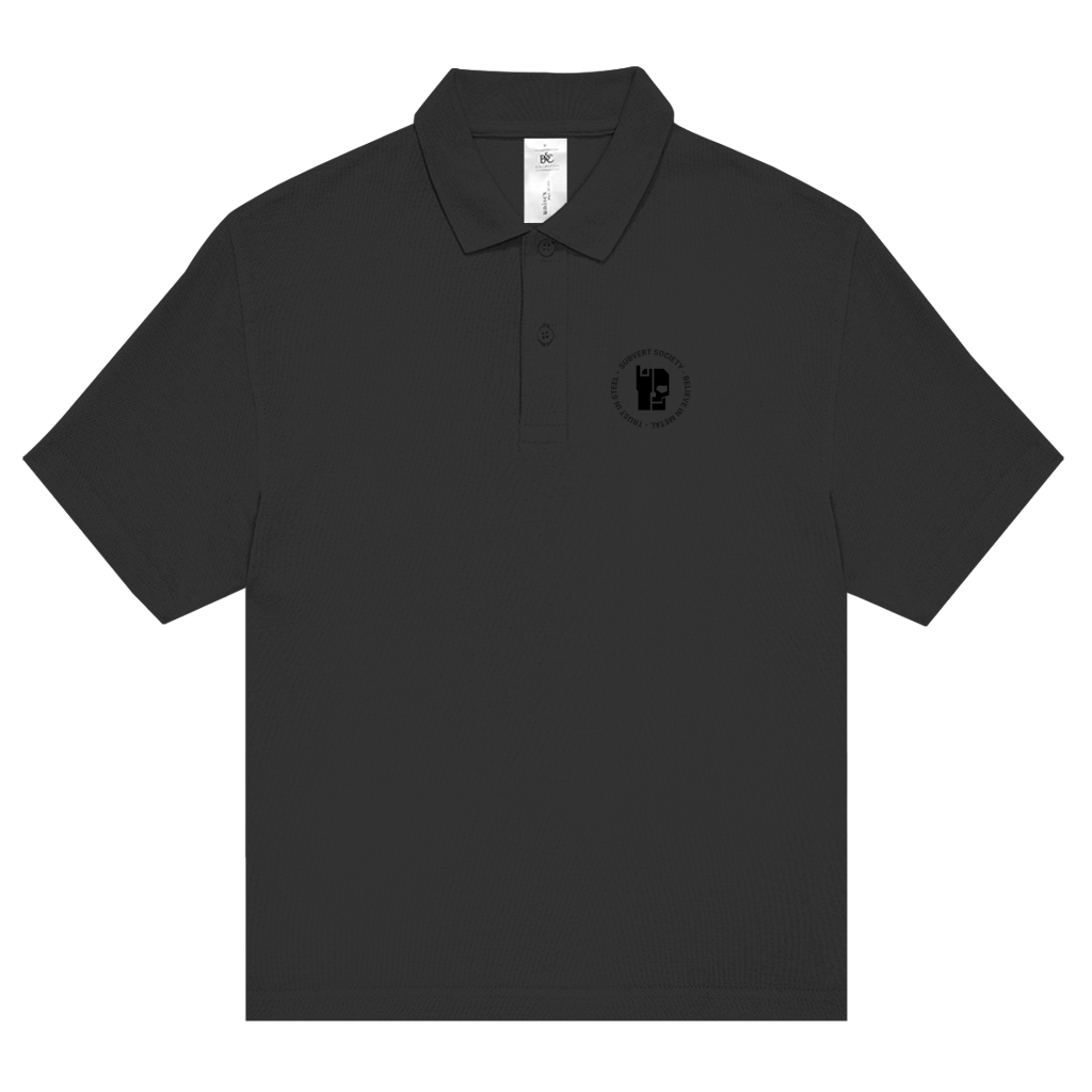 Black on black polo shirt with chest logo print