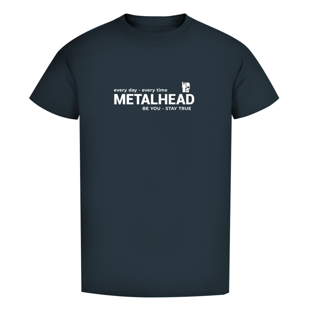 Herren-T-Shirt, dunkelblau, Frontprint mit METALHEAD-Schriftzug