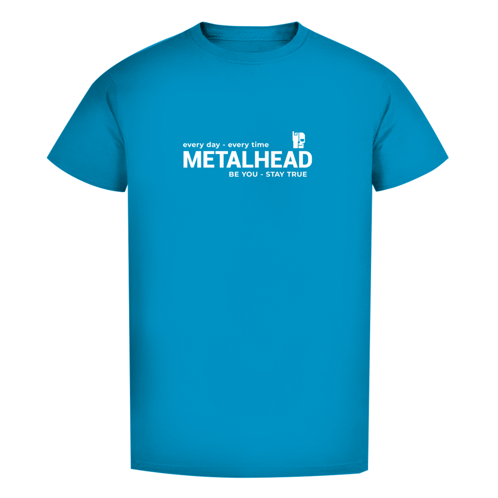 Herren-T-Shirt, türkisblau, Frontprint mit METALHEAD-Schriftzug