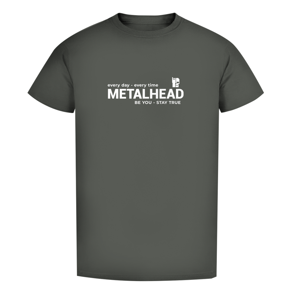 Herren-T-Shirt, olivgrau, Frontprint mit METALHEAD-Schriftzug