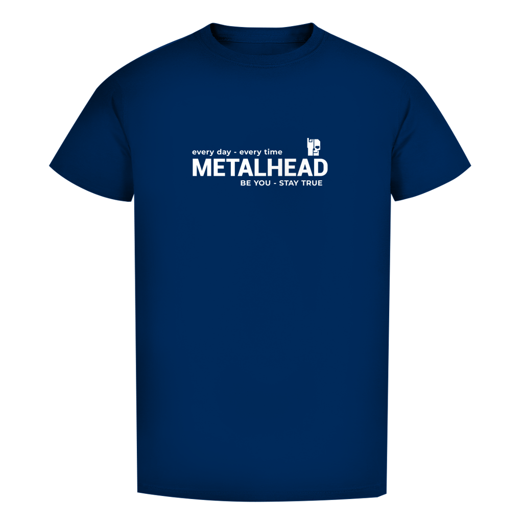 Herren-T-Shirt, dunkelblau, Frontprint mit METALHEAD-Schriftzug