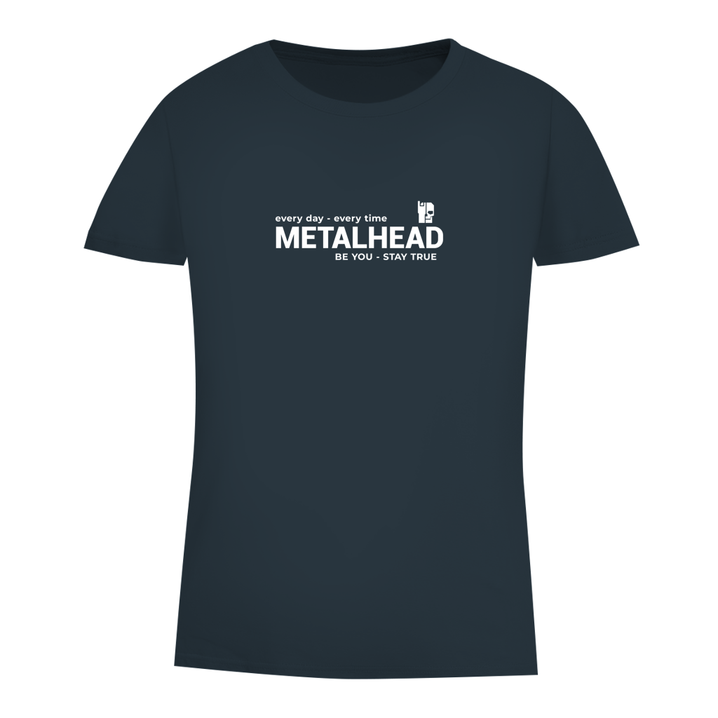 Damen-T-Shirt (Bio) dunkelblau mit METALHEAD-Schriftprint vorn