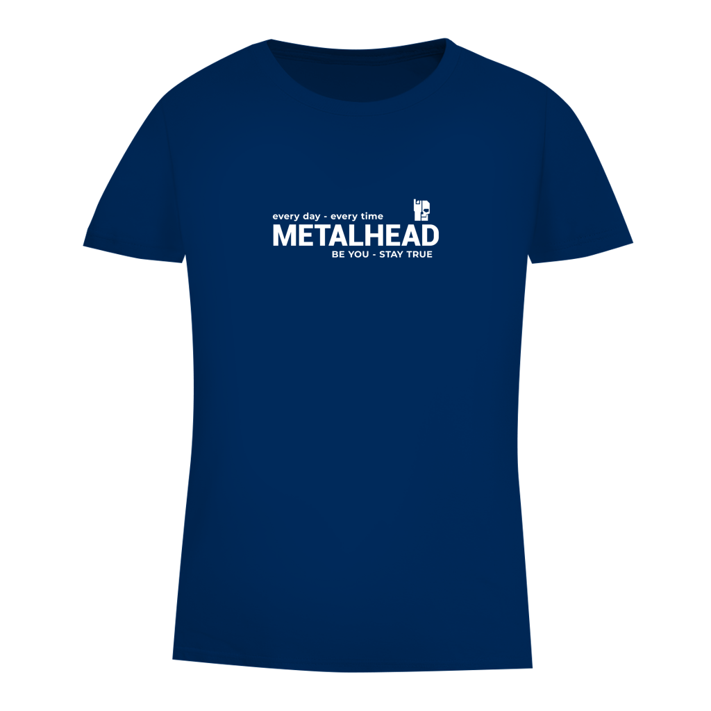 Damen-T-Shirt (Bio) blau mit METALHEAD-Schriftprint vorn