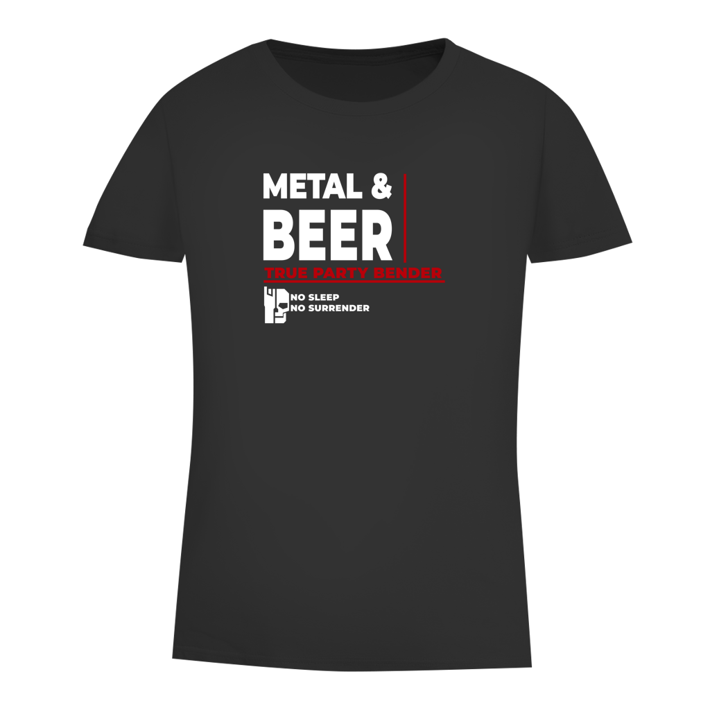 Damen-T-Shirt schwarz mit Frontprint „METAL & BEER“