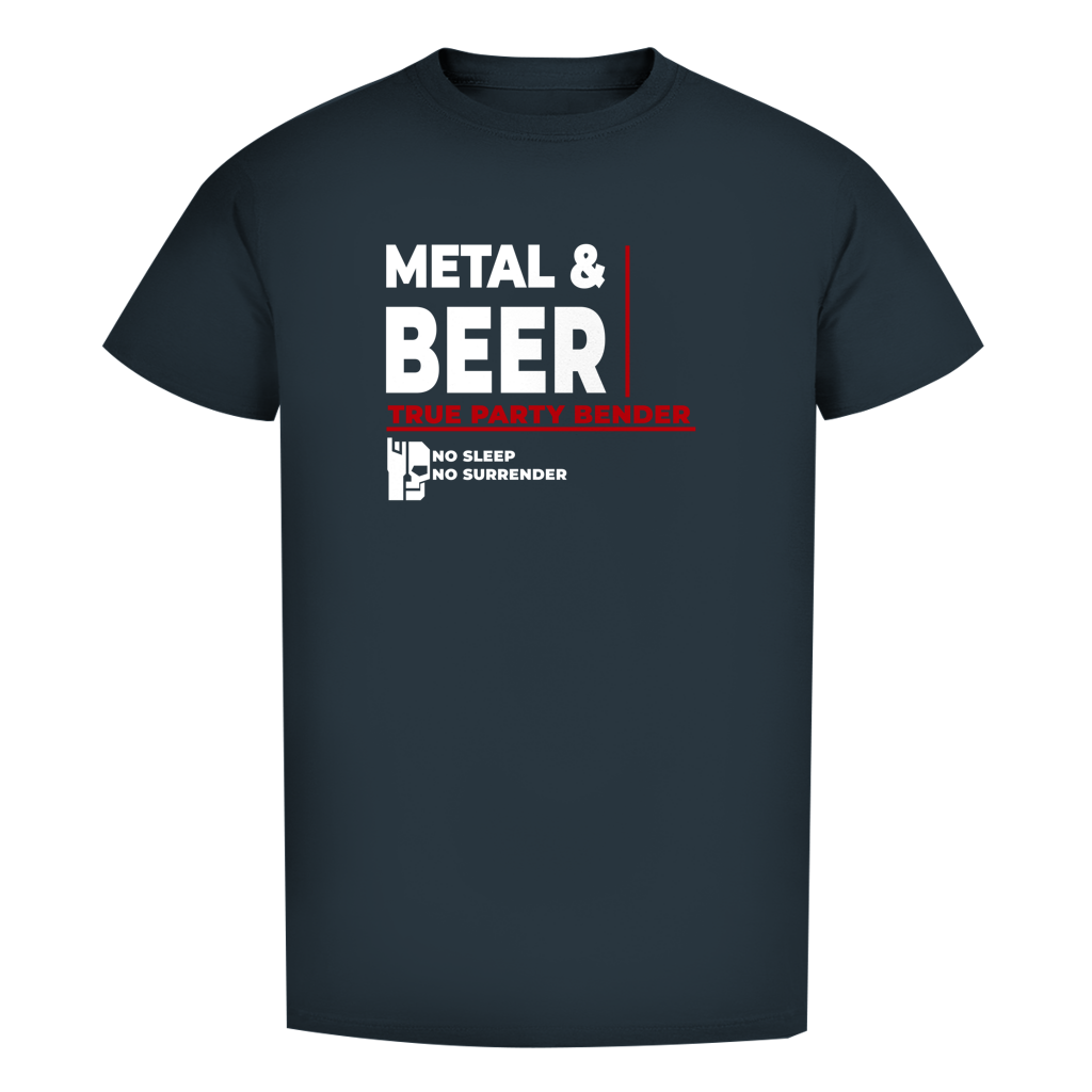 Herren-Bio-T-Shirt (dunkelblau) mit Frontaufdruck „METAL & BEER“