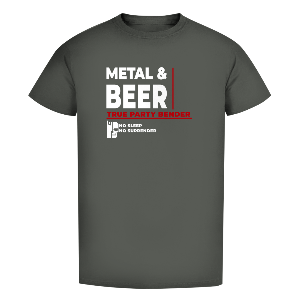 Herren-Bio-T-Shirt (khaki) mit Frontaufdruck „METAL & BEER“