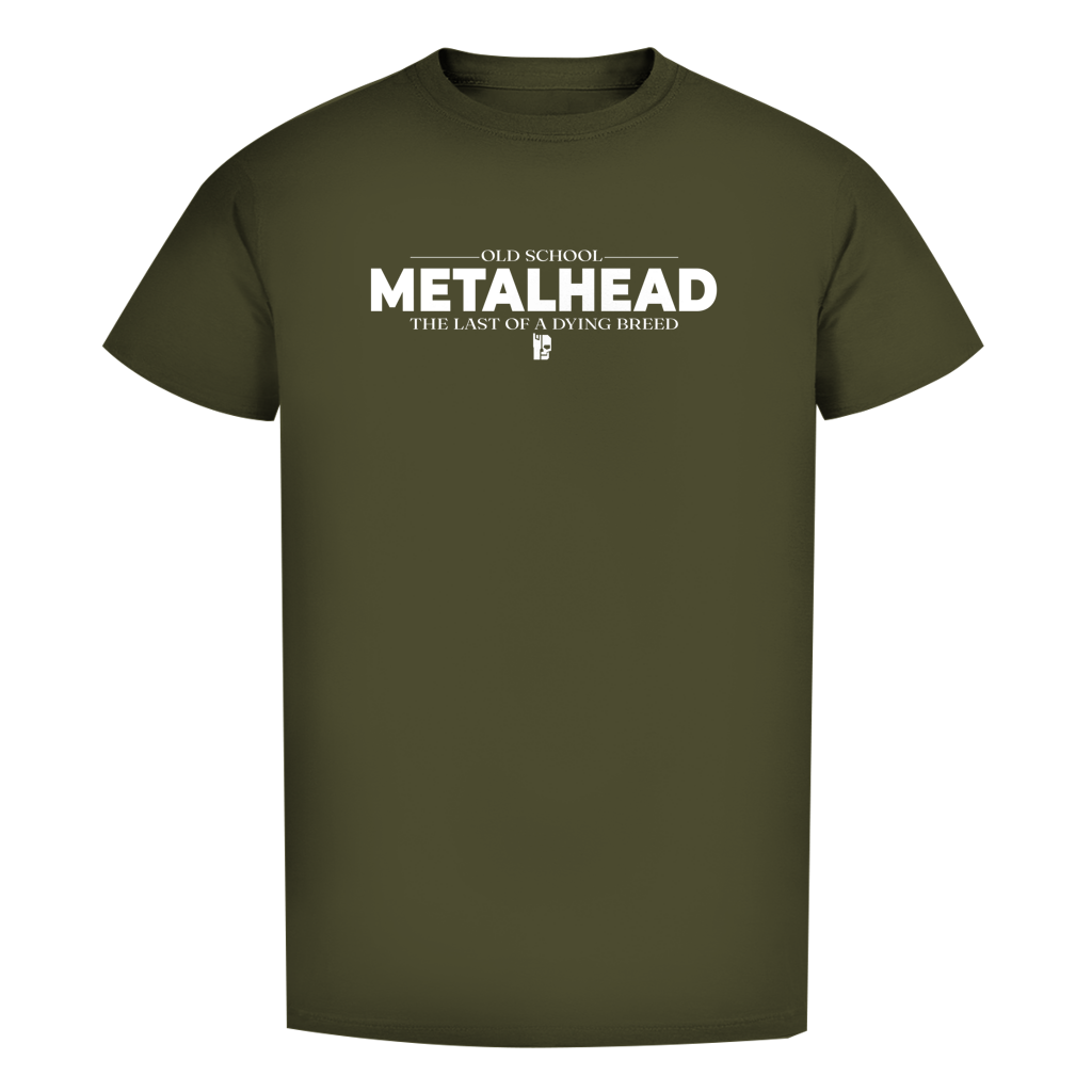 Olivfarbenes Herren-T-Shirt mit Metalhead-Print, Rundhalsausschnitt