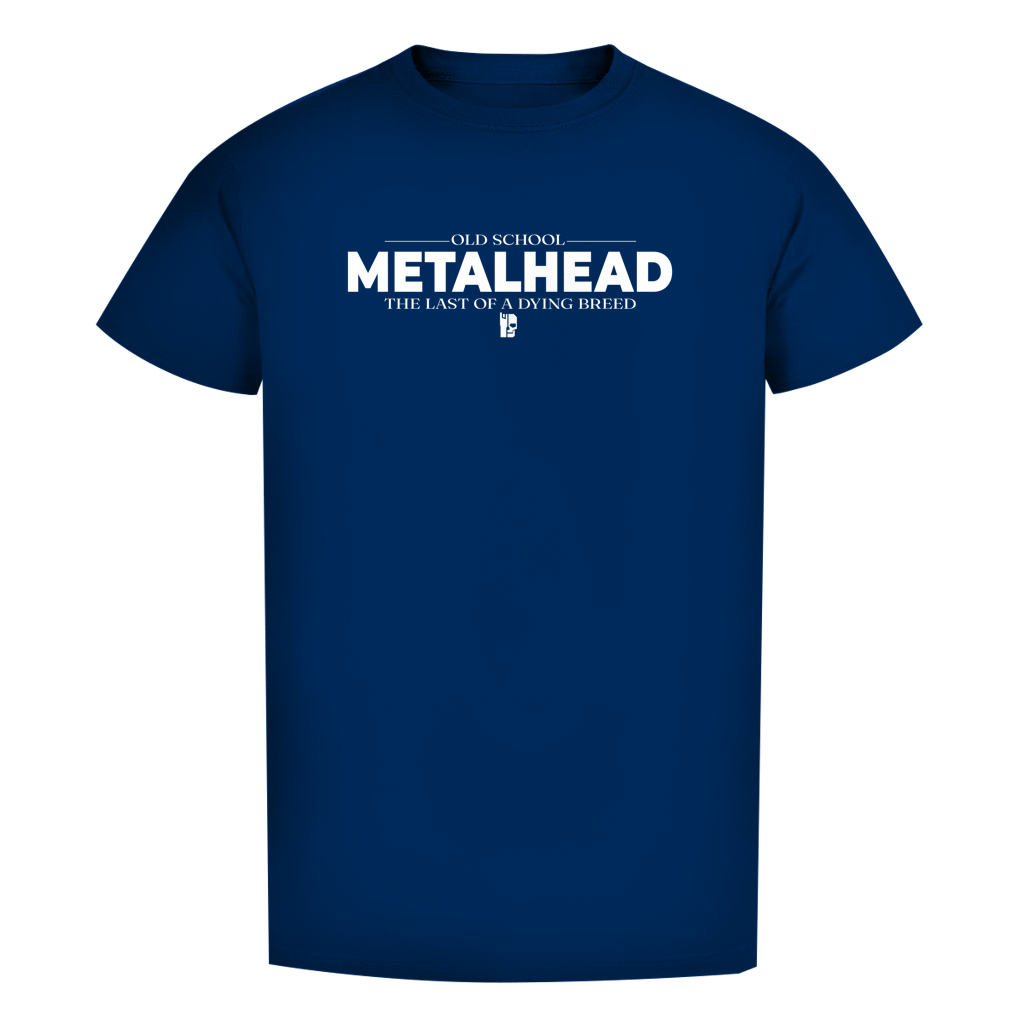 Dunkelblaues Herren-T-Shirt mit Metalhead-Print, Rundhalsausschnitt