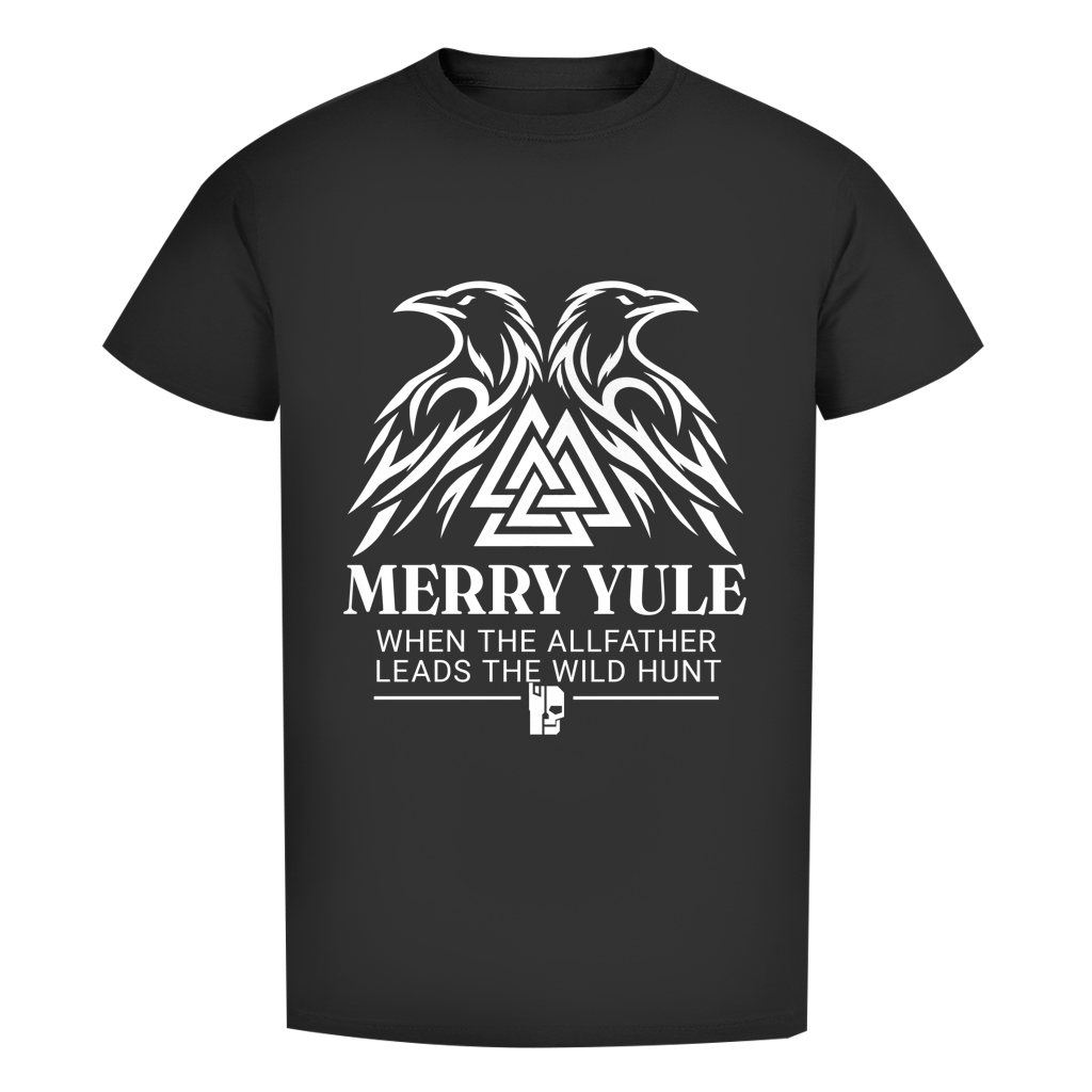 Bio-Herren-T-Shirt in Dunkelgrau mit weißem Raben- und Merry-Yule-Aufdruck