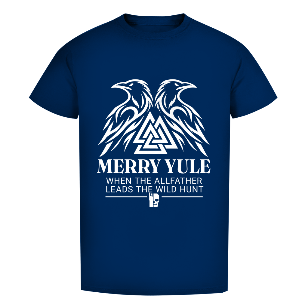 Bio-Herren-T-Shirt in Navy mit weißem Raben- und Merry-Yule-Aufdruck