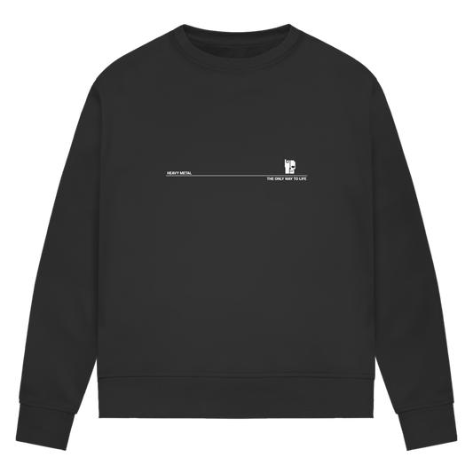 Schwarzer Branded and United Bio-Sweater mit minimalistischem 'Heavy Metal - The Only Way To Life' Print, veredelt per DTF-Verfahren.