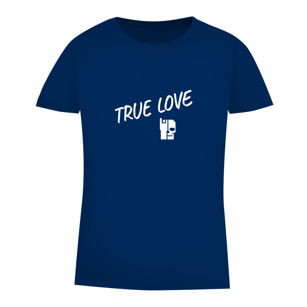 Navyblaues Damen-T-Shirt mit „TRUE LOVE“ und Herz-Icon